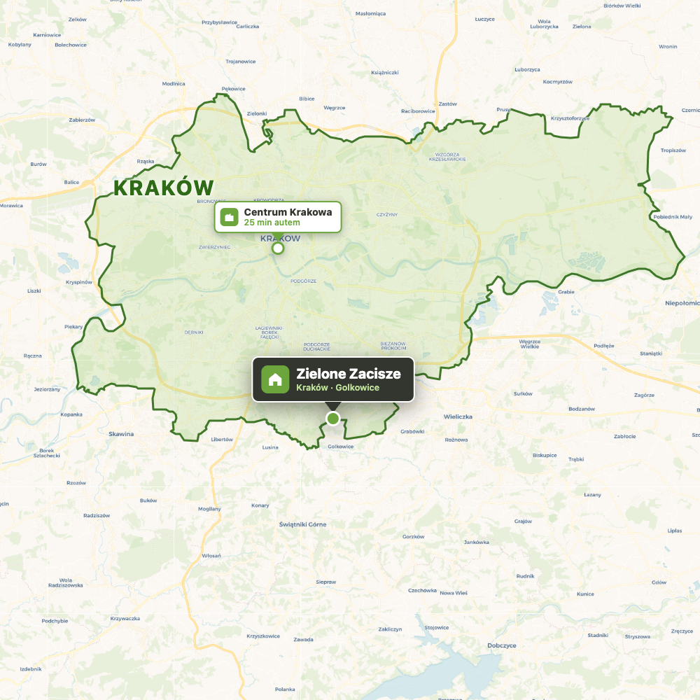 Zielone Zacisze na tle Krakowa — południowy skraj miasta